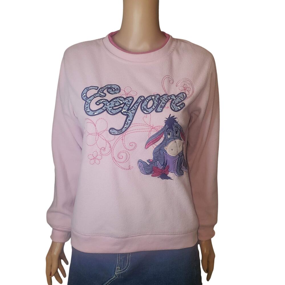 Disney Y2k Embroidered Eeyore Appliqué with Decorate Stitch Pink Fleece Size S